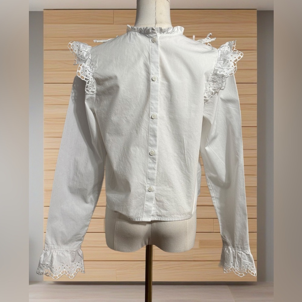 Prairie Cottagecore White Lace Ruffle Blouse Romantic Top 100% Cotton S - Picture 2 of 5